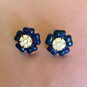 Kate Spade Navy & Crystal Flower Stud Earrings